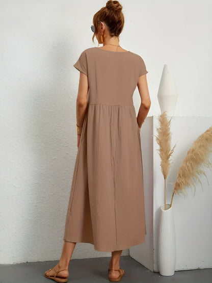 Gabrielle | Robe Midi Élégante Kaki