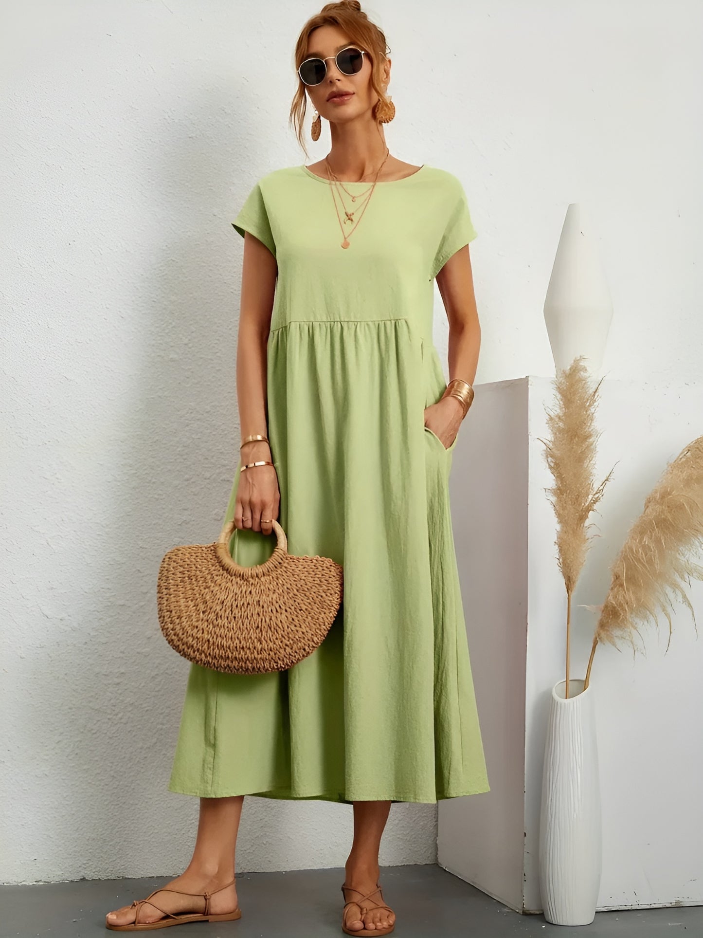 Gabrielle | Robe Midi Élégante Vert Menthe